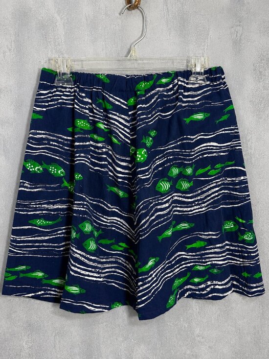 Vintage Dresses & Skirts - Vintage 70s 80s Fish Print Cotton Skirt Elastic Waist